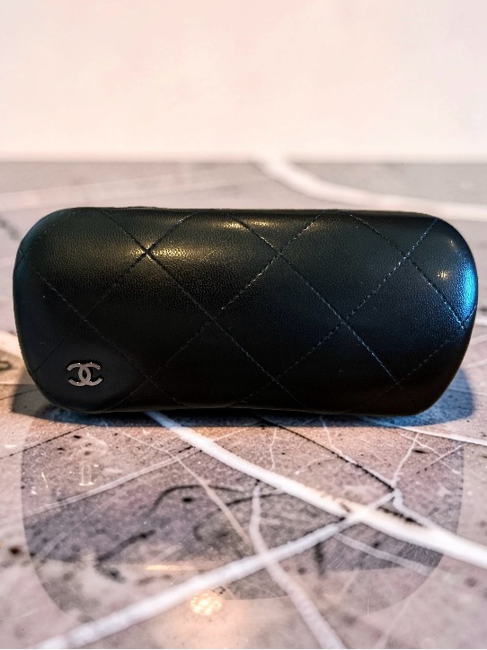 CHANEL Black Quilted Sunglasses Case with CC Emblem